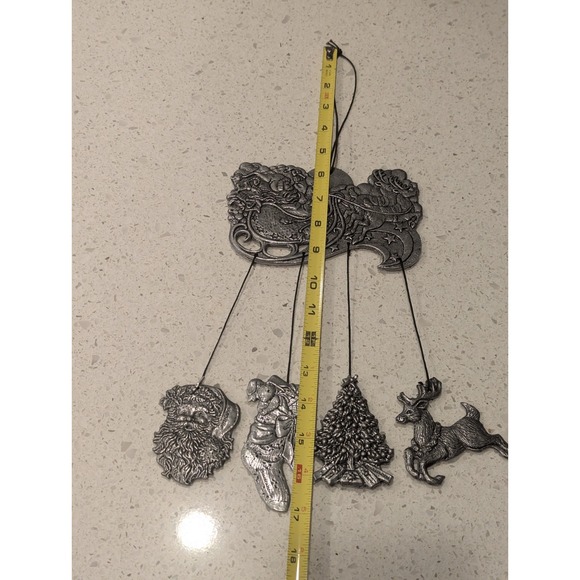 Vintage 1994 Carson Christmas Santa Theme Wind Chimes Pewter Metal  17" Long USA - Picture 9 of 9